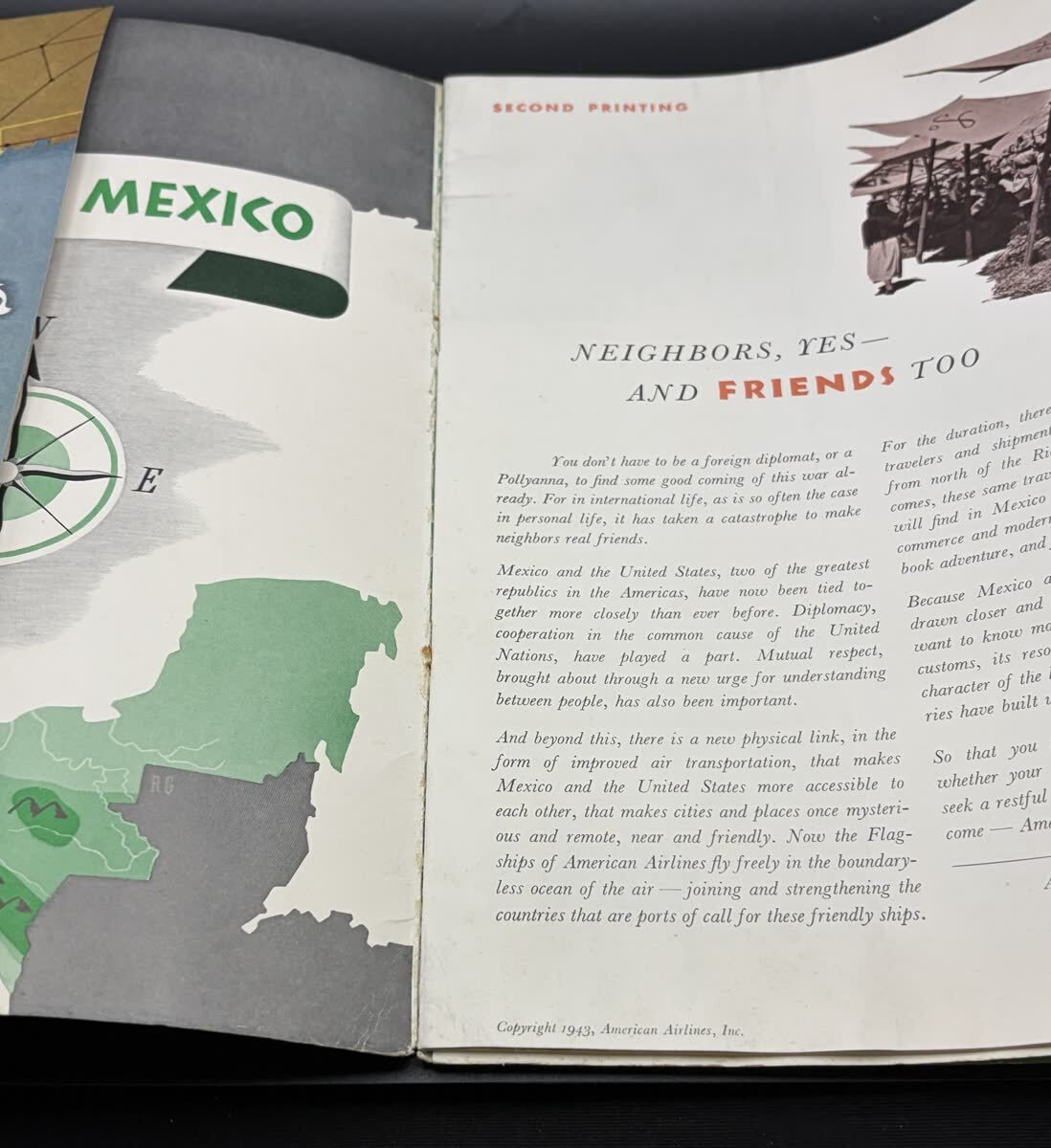 1943 American Airlines Make Friends With Mexico 2nd Printing Travel Guide Map