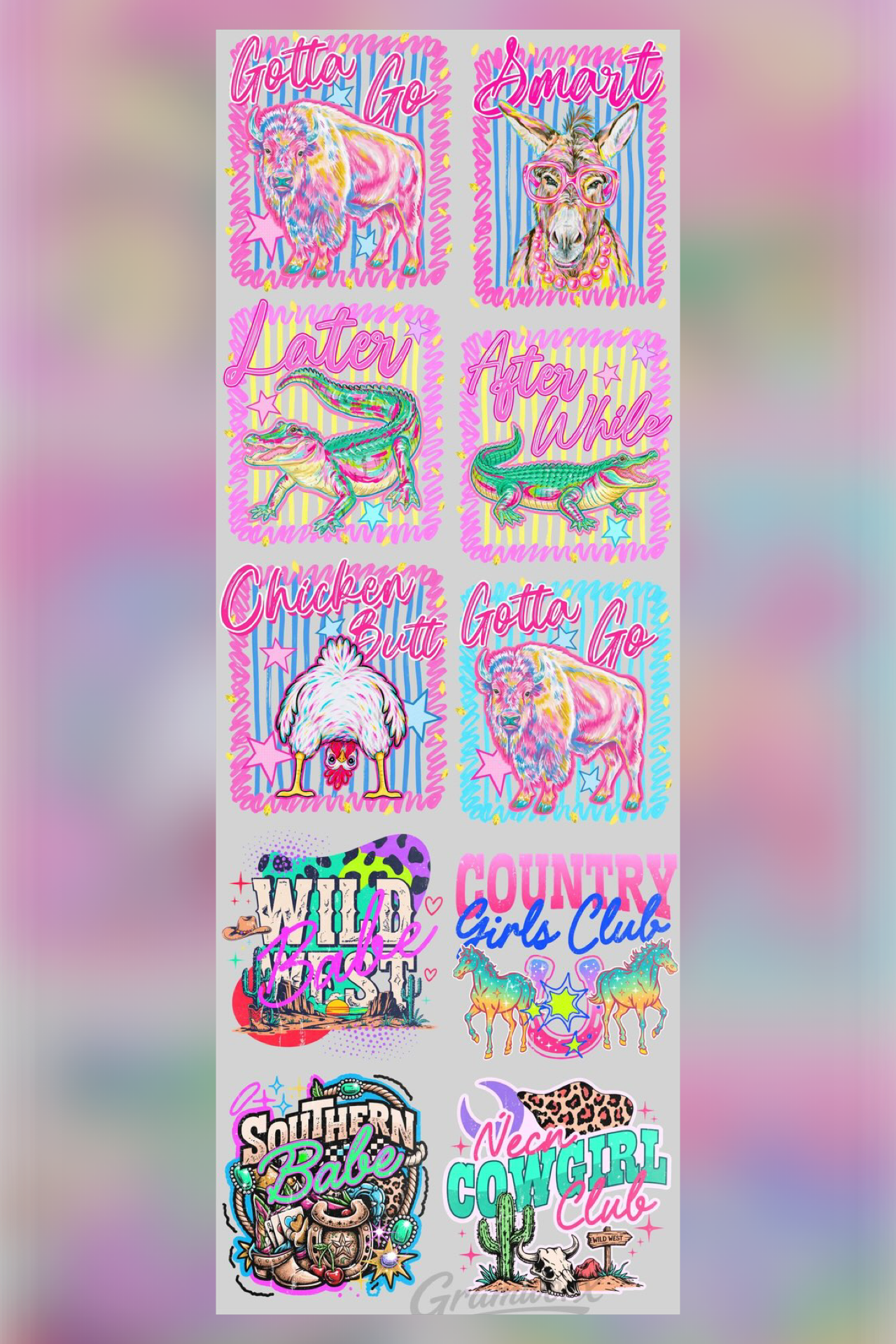 22x60 Gang Sheet - Neon Animal Sayings & Western - 1