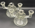 Vintage Jeannette Glass Cosmos Clear 3-Light Candelabra Pair MCM