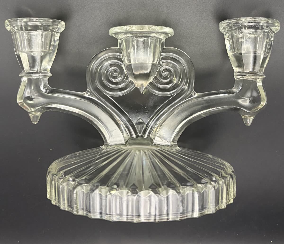 Vintage Jeannette Glass Cosmos Clear 3-Light Candelabra Pair MCM