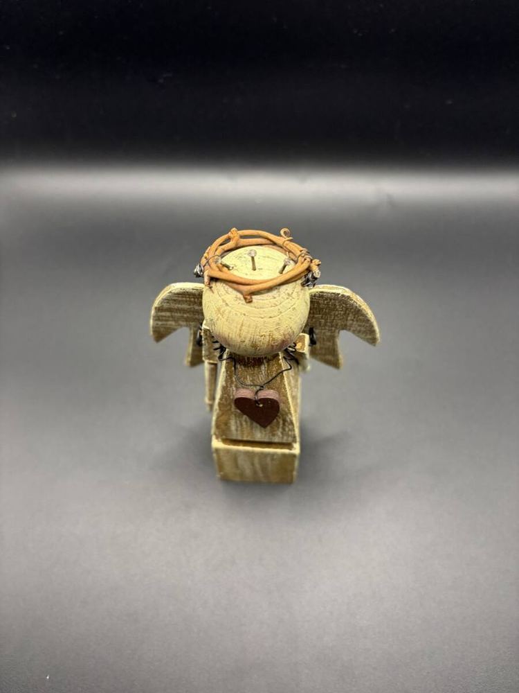 Rustic Wooden Angel Figurine Heart Twig Crown Primitive Country Decor