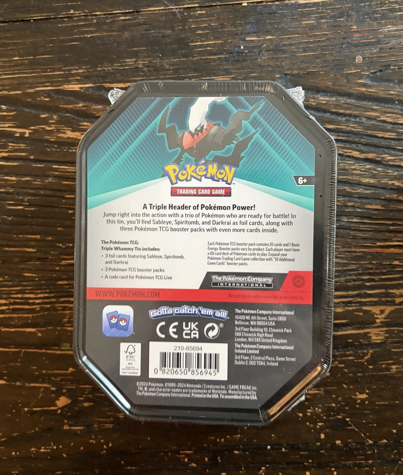 Pokémon TCG Darkrai Triple Whammy Tin Factory Sealed 2024 3 Booster Packs