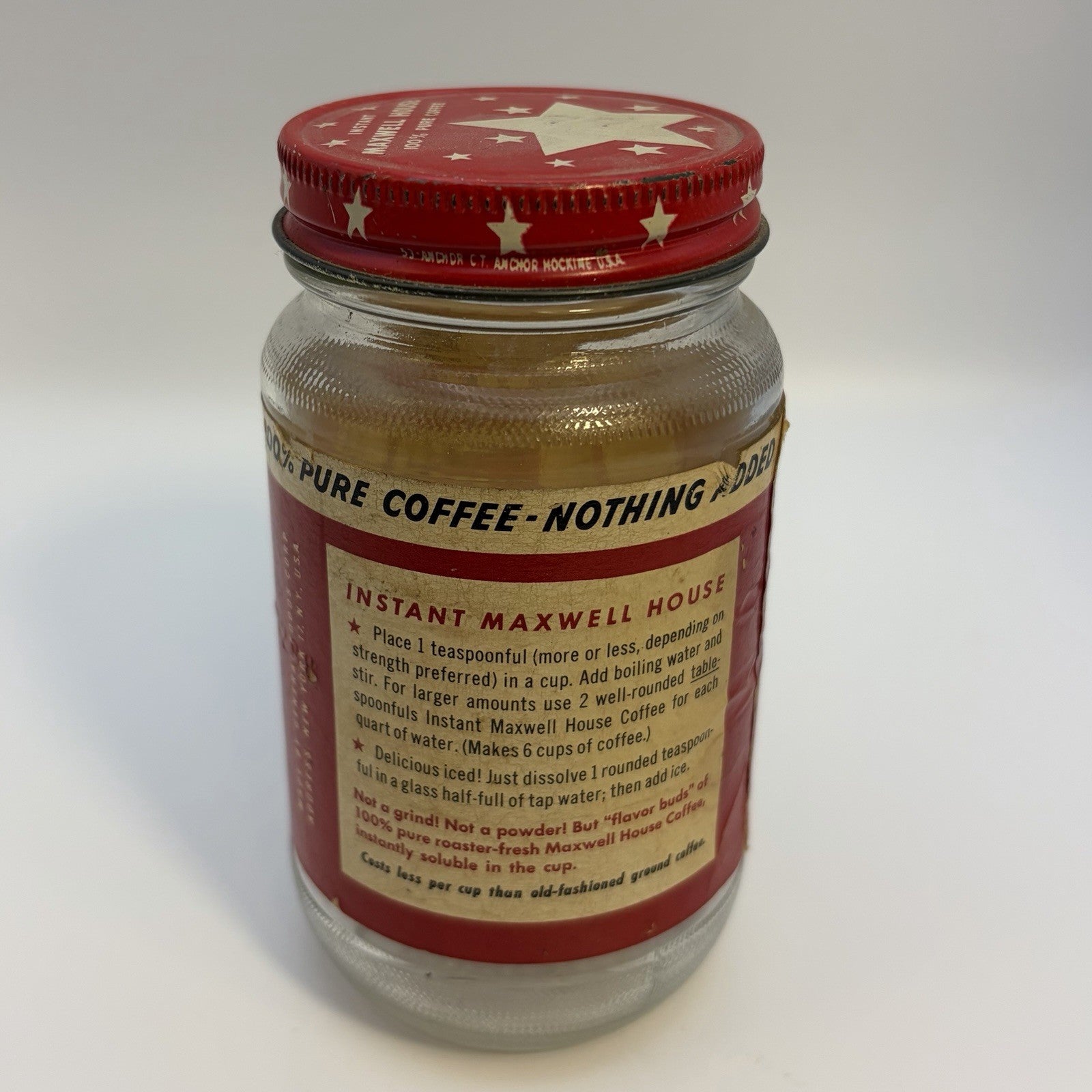 Vintage 1950s Maxwell House Instant Coffee Jar Red Star Lid Anchor Hocking