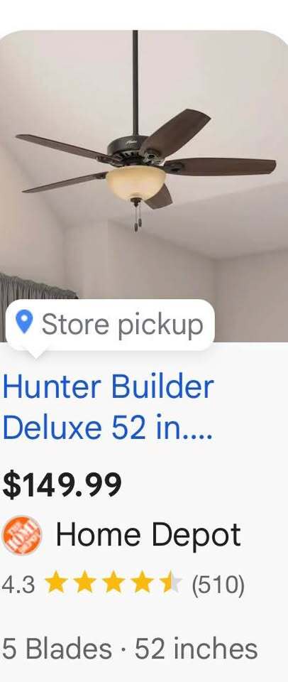 Hunter Ceiling Fan w/ Light Kit – Black & Brass – 5 Blade – Model 22550