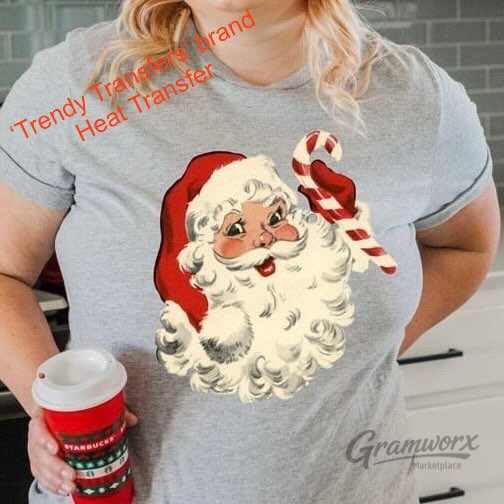 Santa with Candy Cane Screen Print Transfer