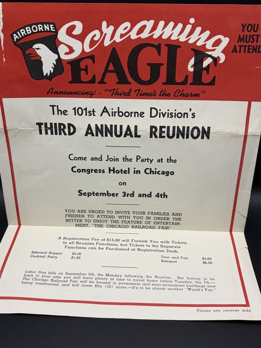1948 101st Airborne Division 3rd Annual Reunion Chicago Original Flyer