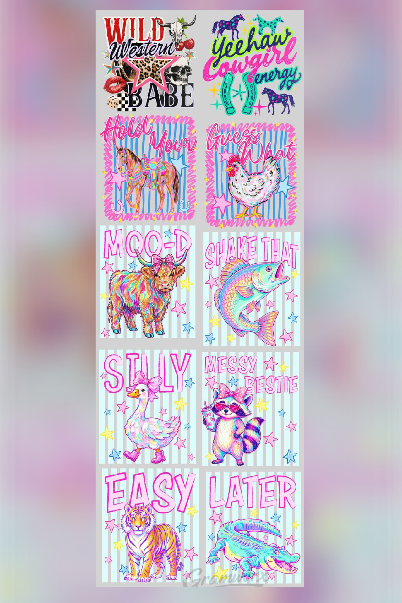 22x60 Gang Sheet - Neon Animal Sayings & Western - 2