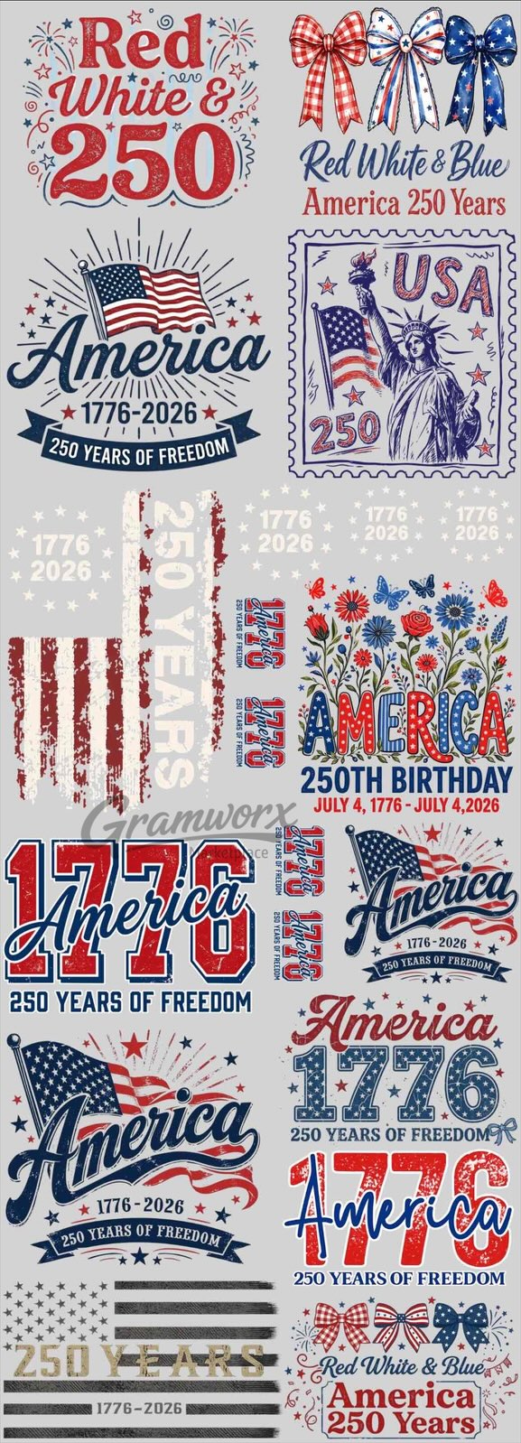 #1 – 250 Years America DTF Gang Sheet – 22x60