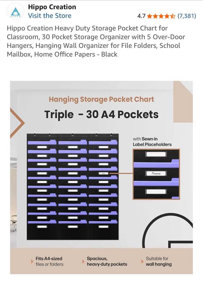 30 Pocket Hanging Organizer Set – Classroom / Retail Storage – Lot of 3