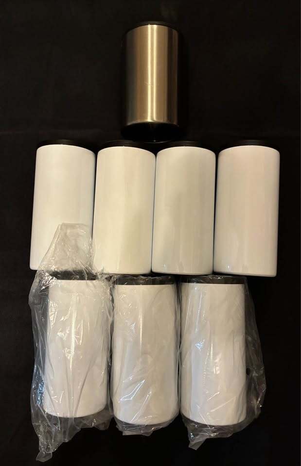 Sublimation Drinkware Lot – 6 Slim Can Coolers + 1 Regular Can Cooler + 1 Four-in-One Tumbler