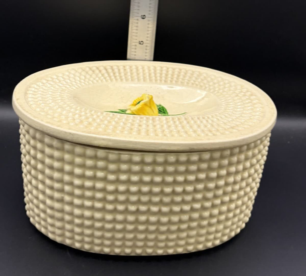 Vintage Maruhon Ware Japan Hobnail Covered Bowl Yellow Flower Pat 63207