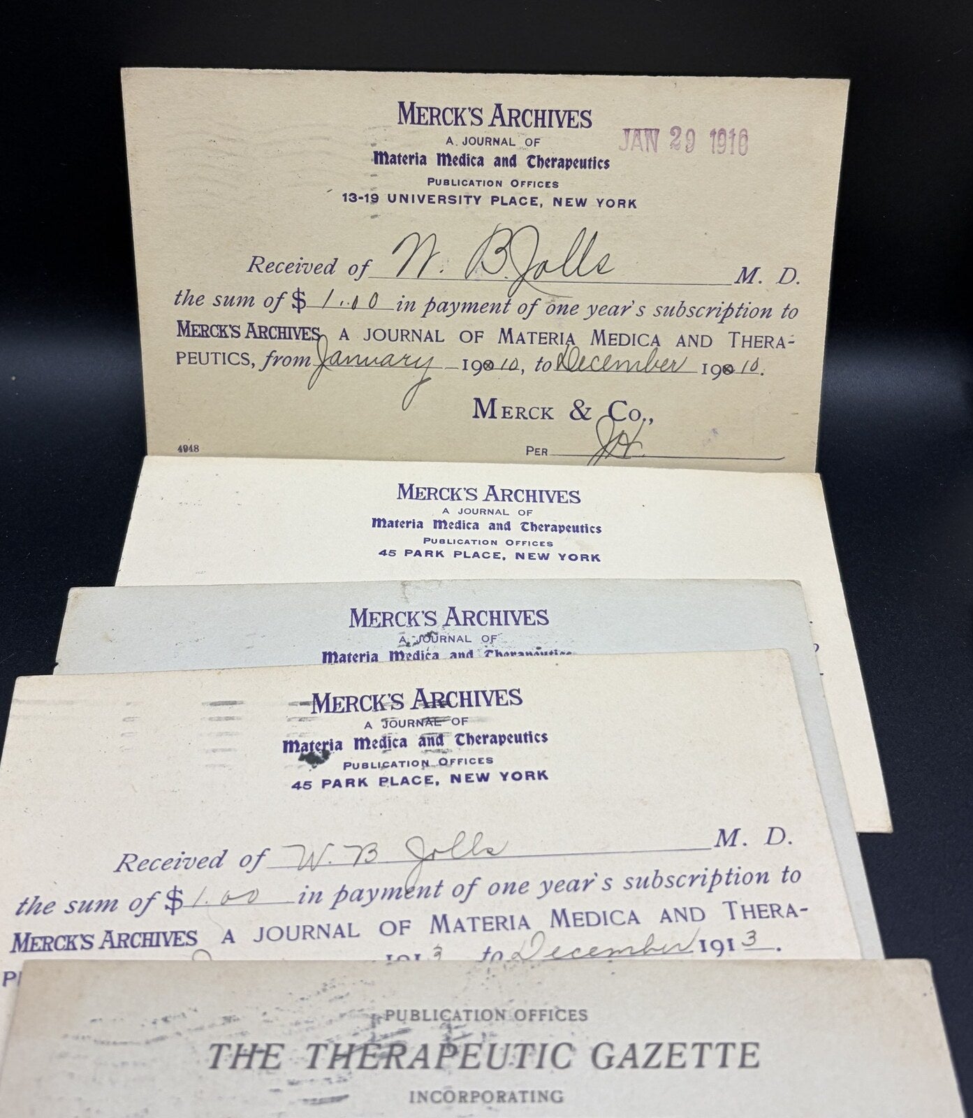 Antique Mercks Archives Therapeutic Gazette Medical Receipt Cards Lot