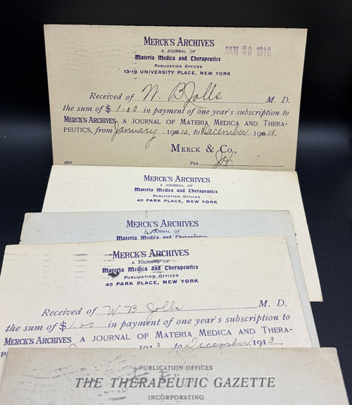 Antique Mercks Archives Therapeutic Gazette Medical Receipt Cards Lot