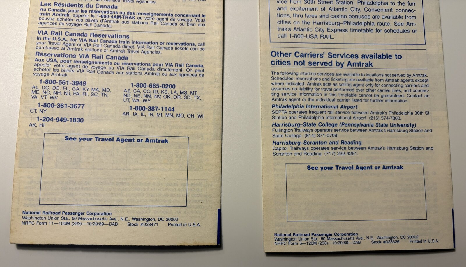 Amtrak 1989-1990 Timetables Lot of 6 NY Canada Gulf Breeze Thanksgiving