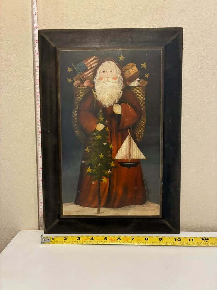 Vintage Santa Framed Wall Art – Rustic Christmas Decor