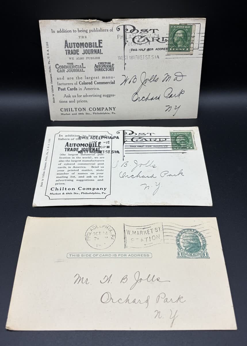 1911-1916 Chilton Automobile Trade Journal Advertising Postcards Lot of 3