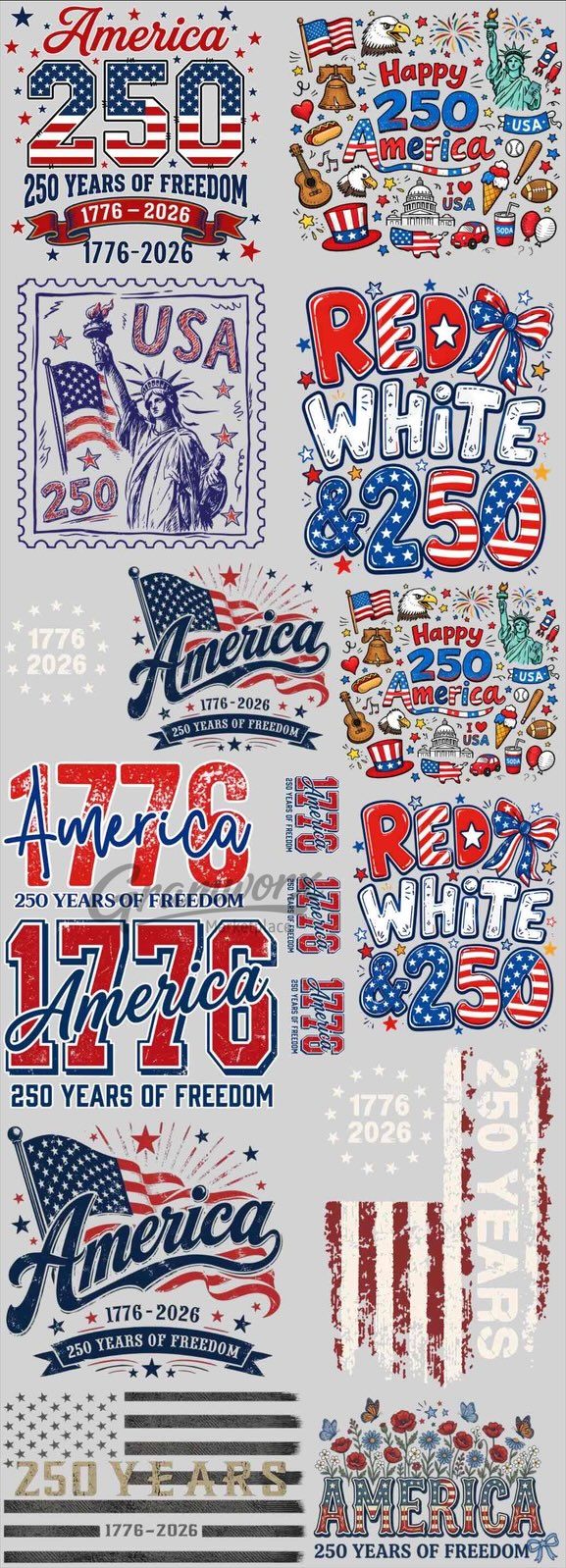 #2 – 250 Years America DTF Gang Sheet – 22x60