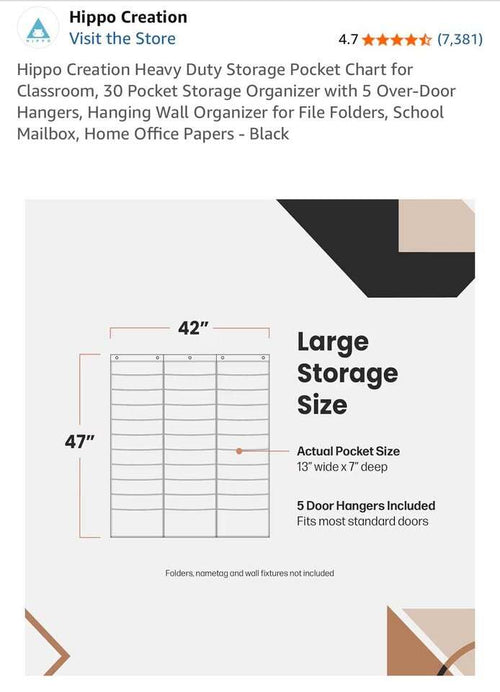 30 Pocket Hanging Organizer Set – Classroom / Retail Storage – Lot of 3