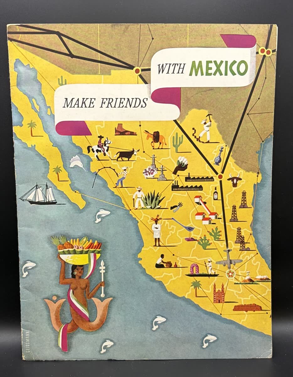 1943 American Airlines Make Friends With Mexico 2nd Printing Travel Guide Map