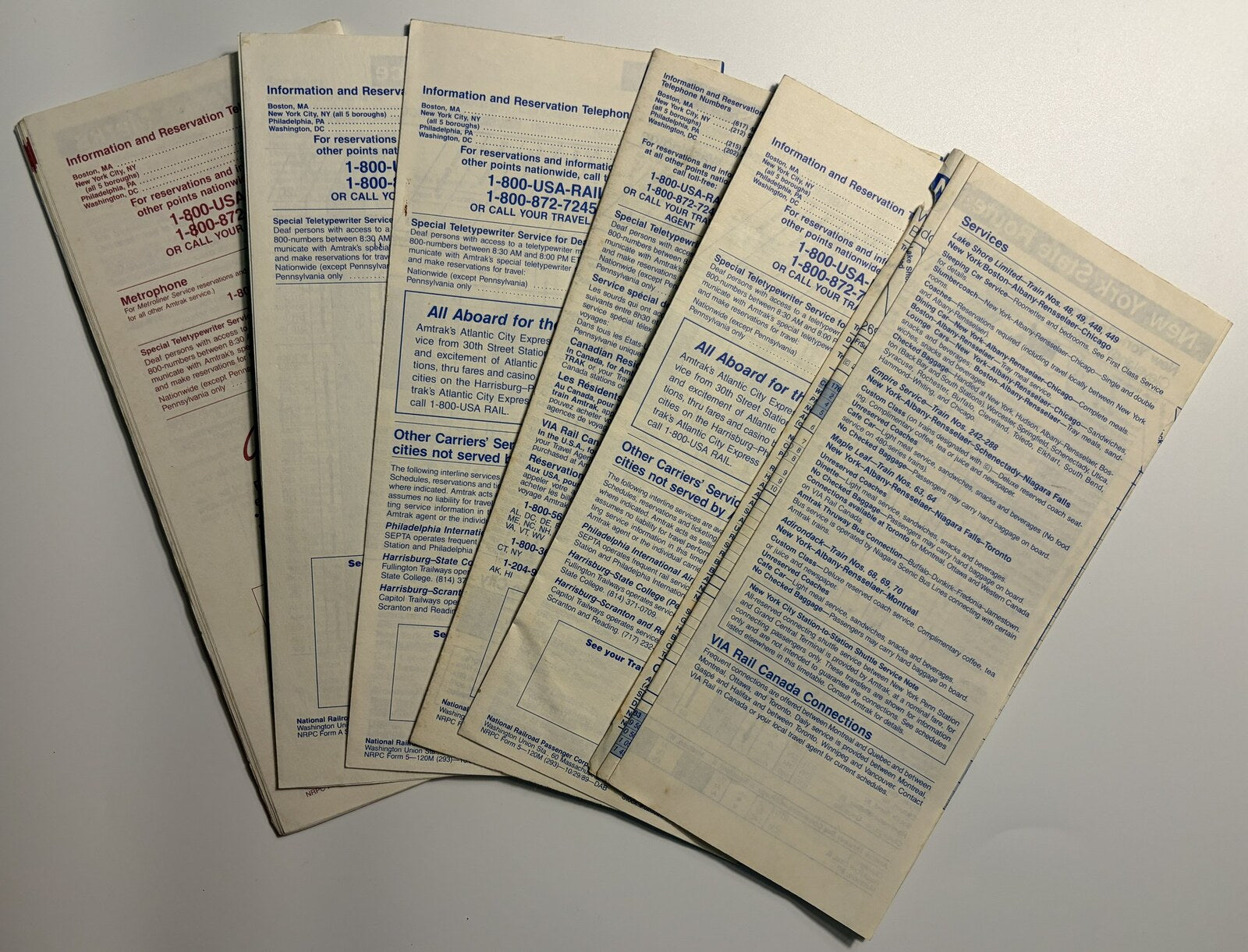 Amtrak 1989-1990 Timetables Lot of 6 NY Canada Gulf Breeze Thanksgiving