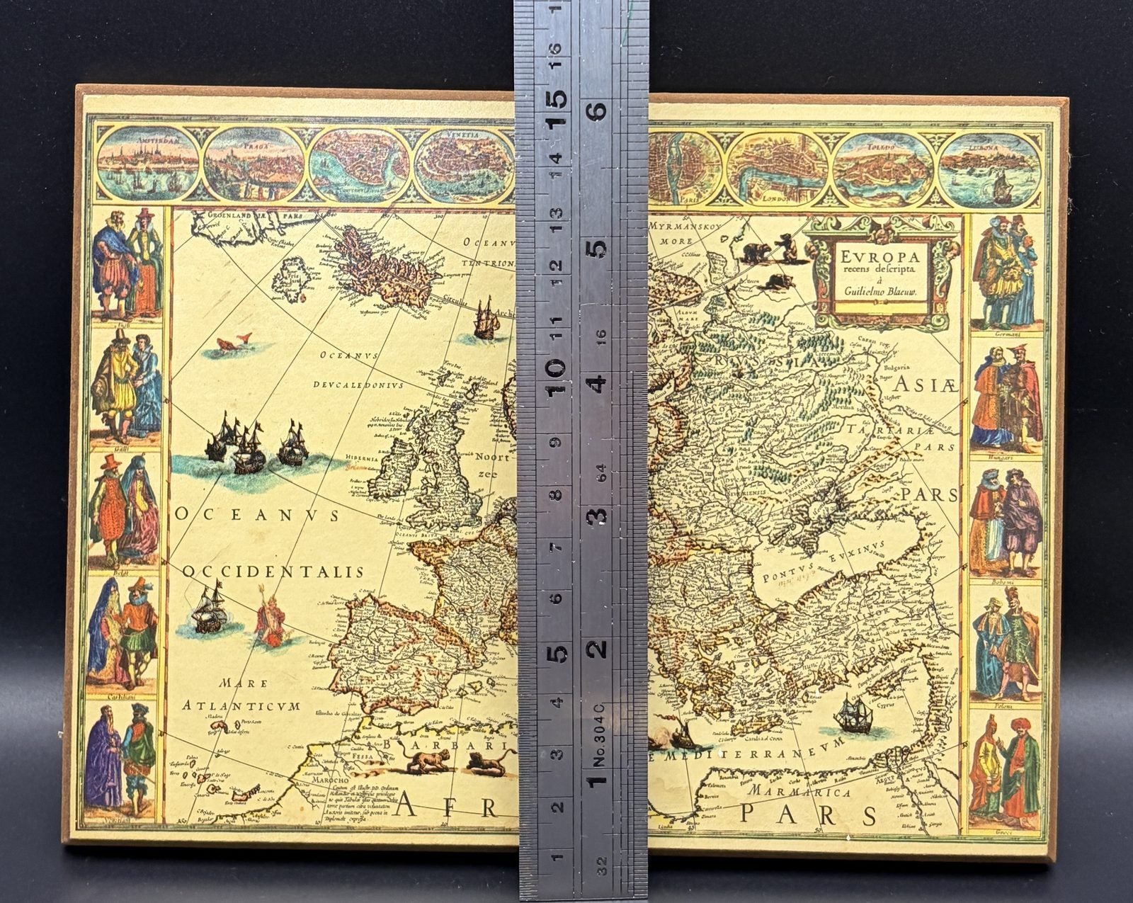 Willem Blaeu Four Continents Wood Map Plaques Reproduction Set of 4
