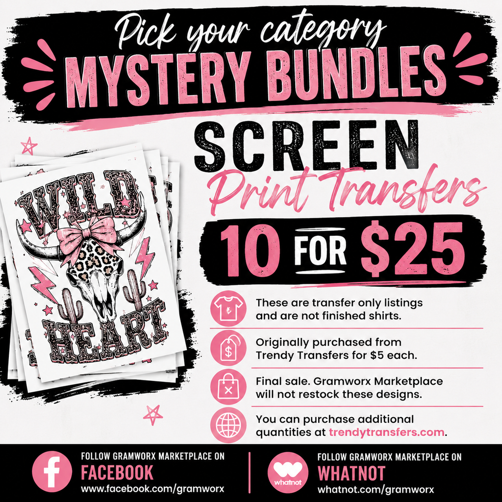 Pick Your Category Mystery Mix Bundle - Screen Print Transfers • 10 for $25
