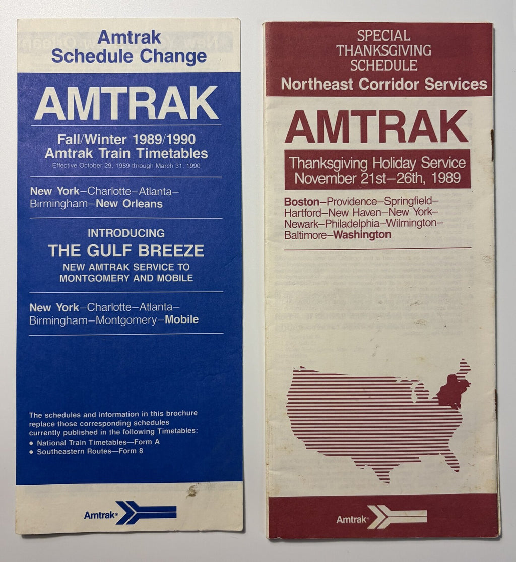 Amtrak 1989-1990 Timetables Lot of 6 NY Canada Gulf Breeze Thanksgiving