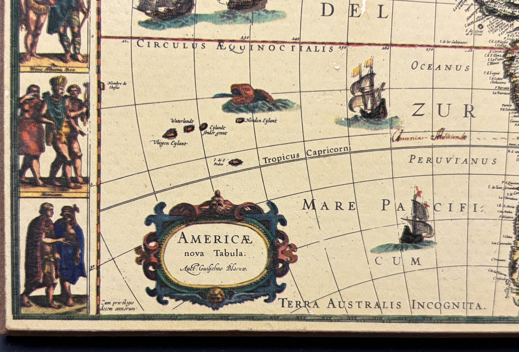 Willem Blaeu Four Continents Wood Map Plaques Reproduction Set of 4