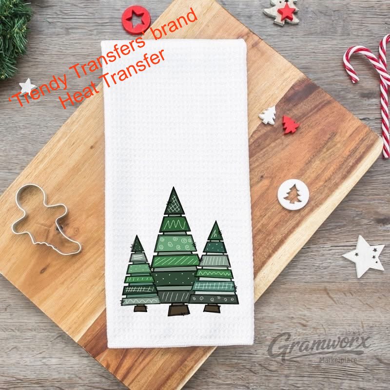 Three Large Christmas Trees Screen Print Transfer