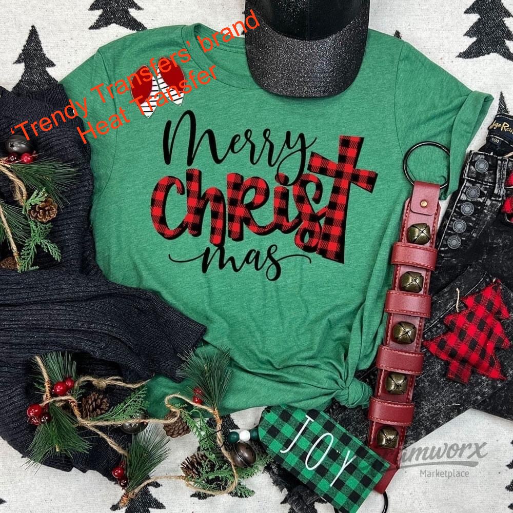 Merry CHRIST-Mas Red Buffalo Plaid Screen Print Transfer
