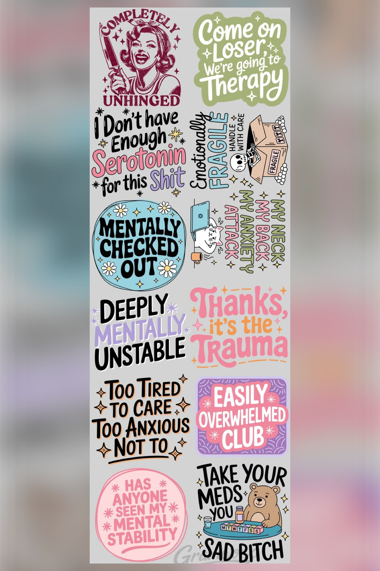22x60 Gang Sheet - Mental Health Humor - 1