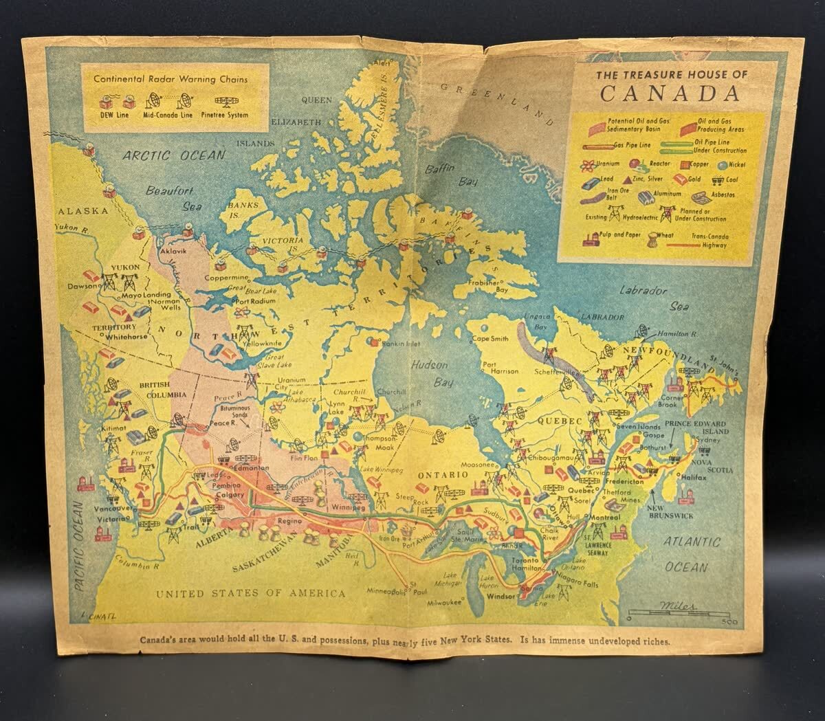 Vintage Treasure House of Canada Pictorial Map Cold War DEW Pinetree Radar