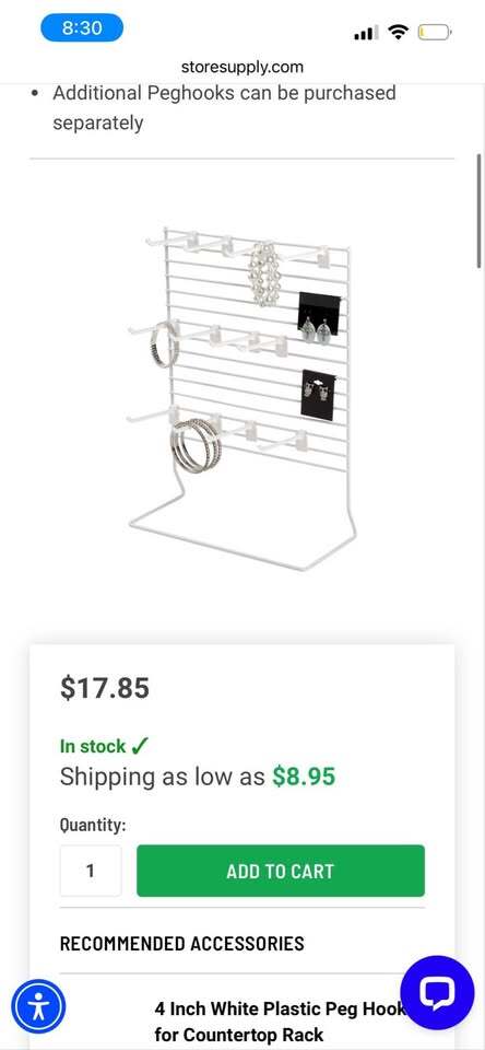 White Grid Jewelry Display Stands w/ Peg Hooks – 3 Piece Set (2 Medium + 1 Small)