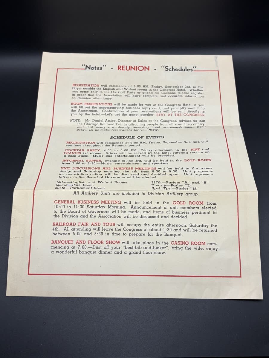 1948 101st Airborne Division 3rd Annual Reunion Chicago Original Flyer