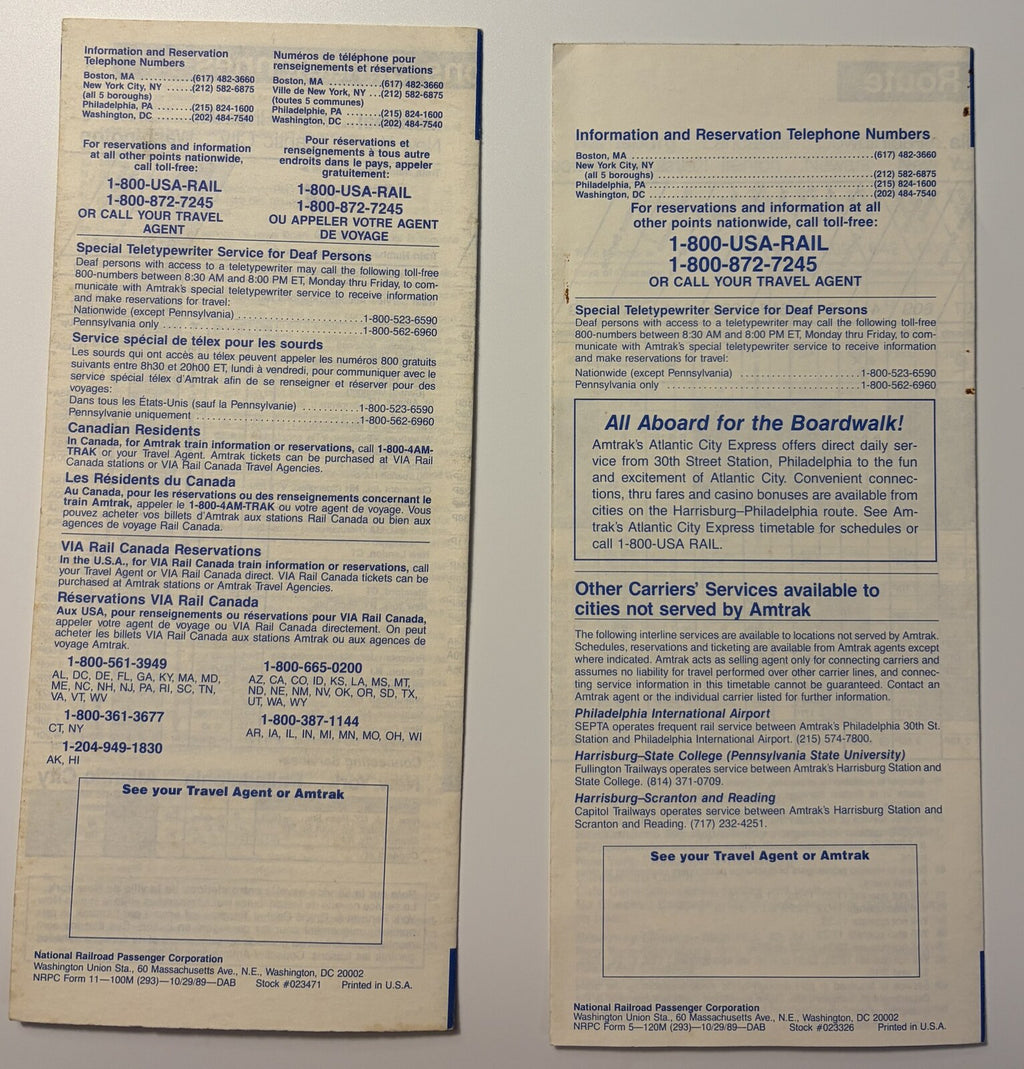 Amtrak 1989-1990 Timetables Lot of 6 NY Canada Gulf Breeze Thanksgiving