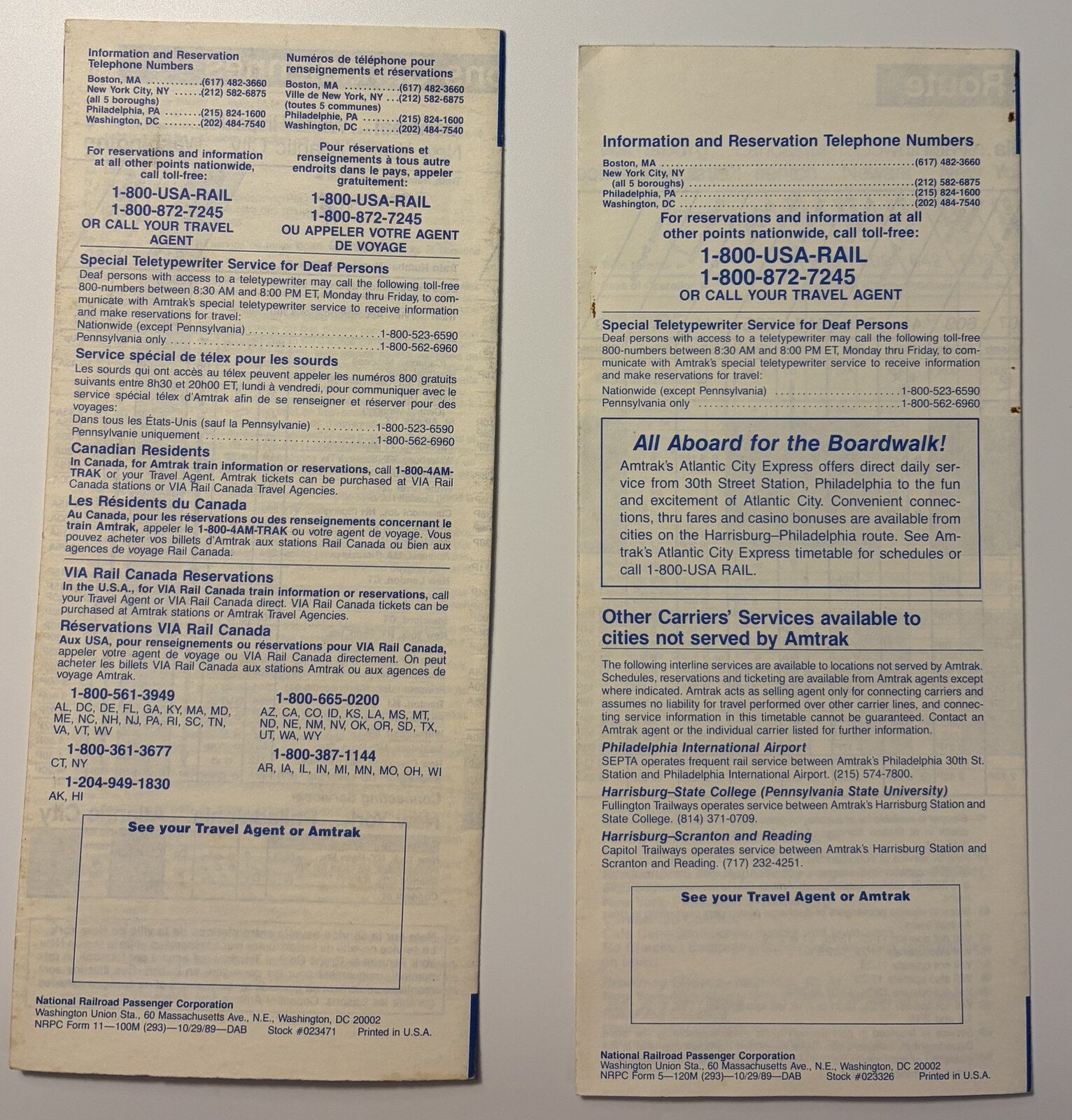 Amtrak 1989-1990 Timetables Lot of 6 NY Canada Gulf Breeze Thanksgiving