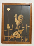 1978 Polish Ursus Straw Marquetry Rooster Folk Art Framed Picture