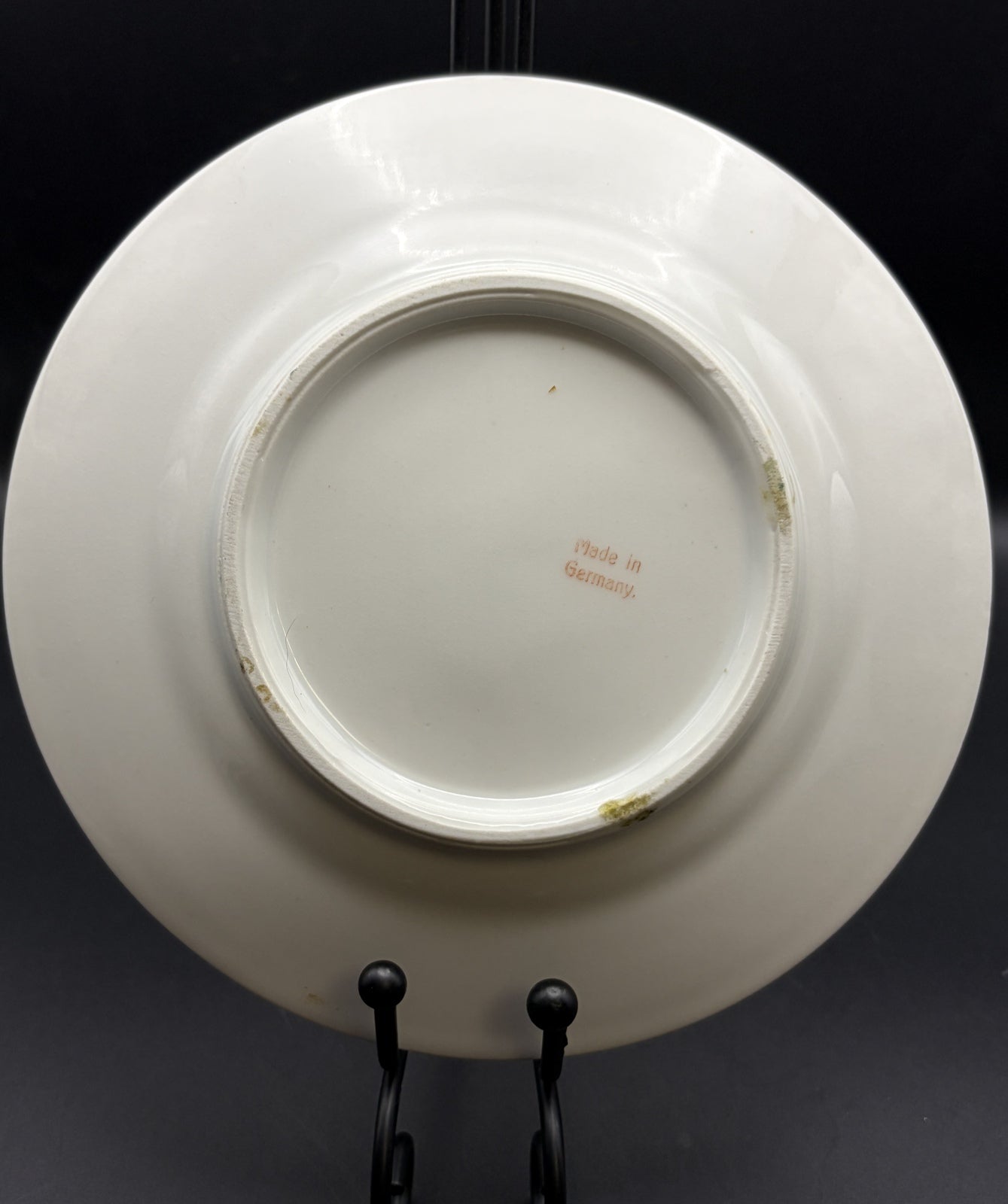 Vintage German Porcelain Pink Rose Swag Plate Green Geometric Border Gilt Rim