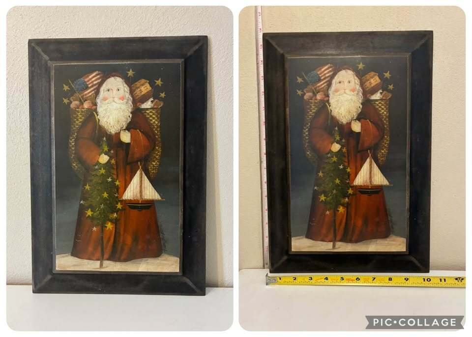 Vintage Santa Framed Wall Art – Rustic Christmas Decor
