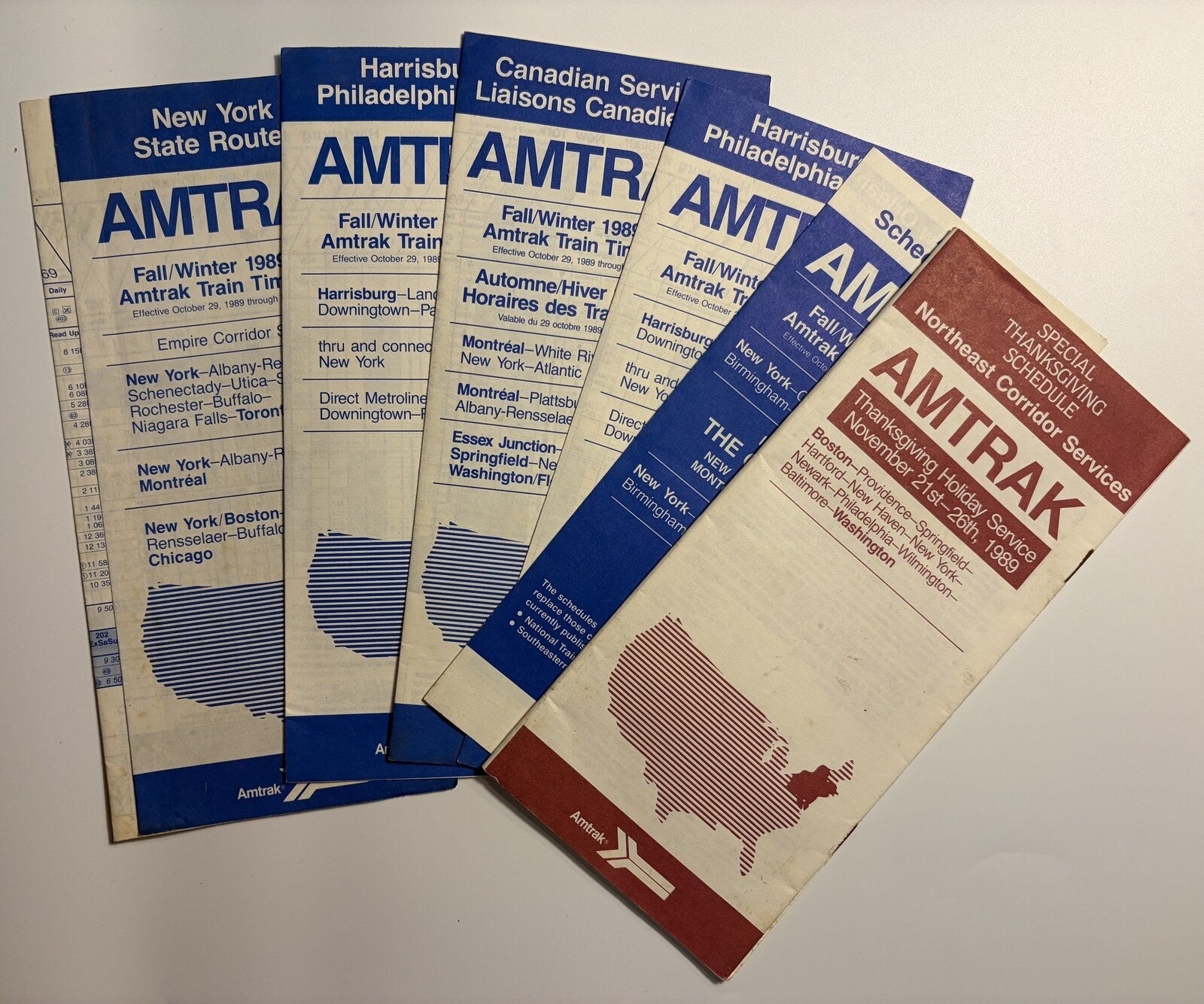 Amtrak 1989-1990 Timetables Lot of 6 NY Canada Gulf Breeze Thanksgiving