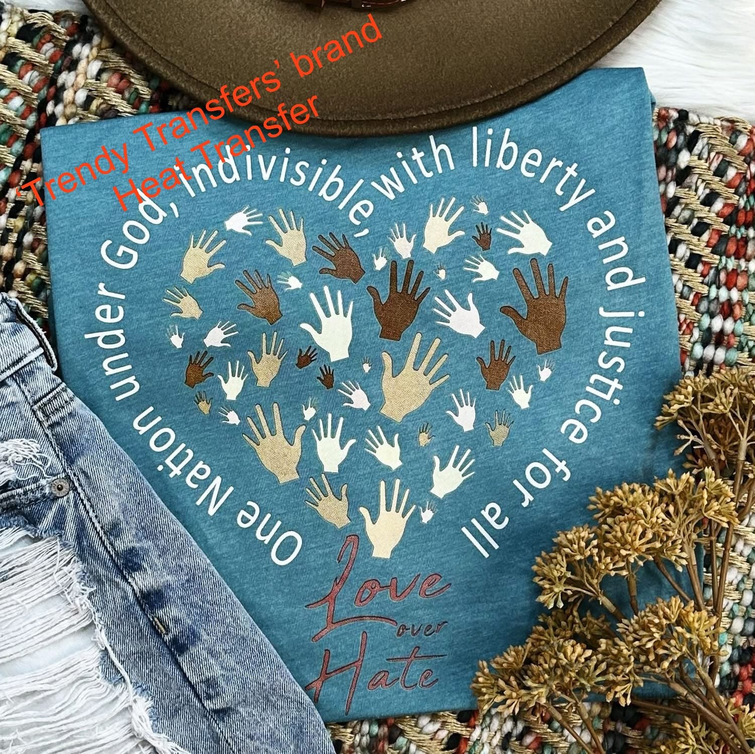Love Over Hate Hands - Heart Screen Print Transfer