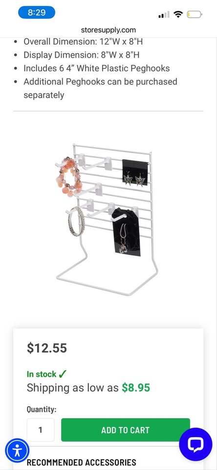 White Grid Jewelry Display Stands w/ Peg Hooks – 3 Piece Set (2 Medium + 1 Small)