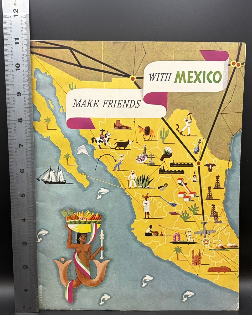 1943 American Airlines Make Friends With Mexico 2nd Printing Travel Guide Map