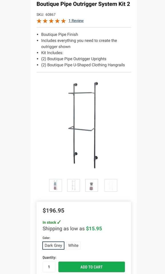 Boutique Pipe Outrigger Display System Kit #2 + Extra Hangrail – Retail Wall Display Setup