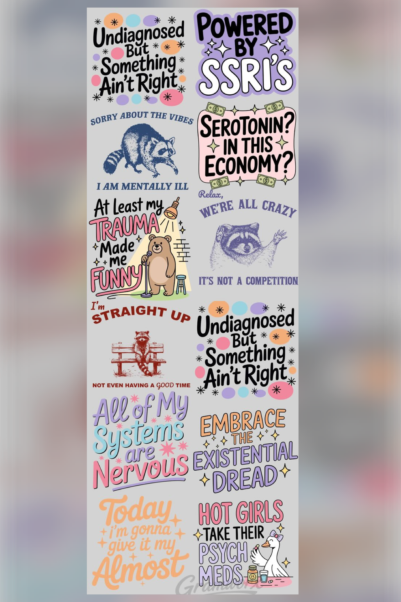 22x60 Gang Sheet - Mental Health Humor - 3