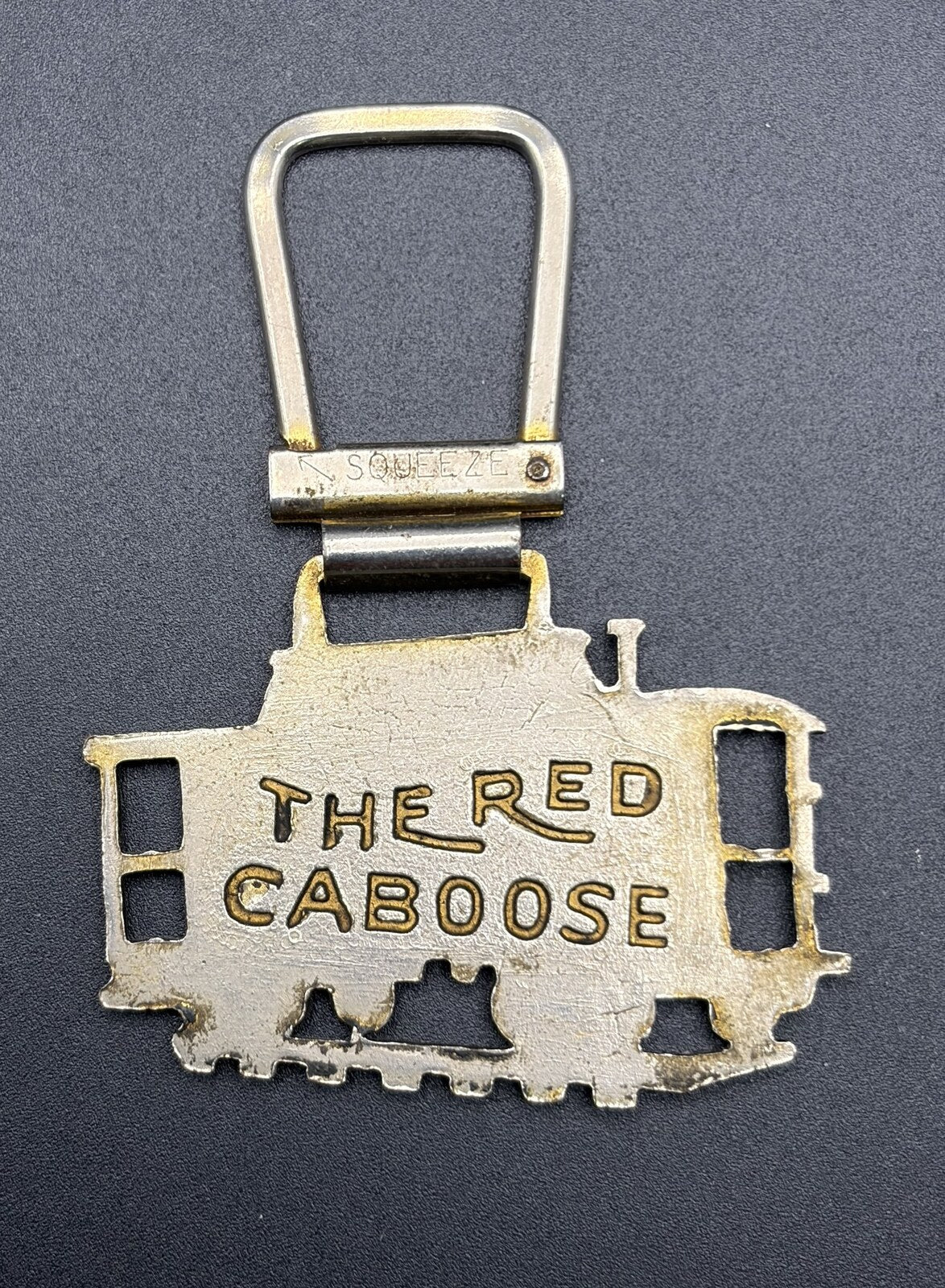 Vintage Pennsylvania Railroad PRR Red Caboose Metal Keychain Key Ring USA
