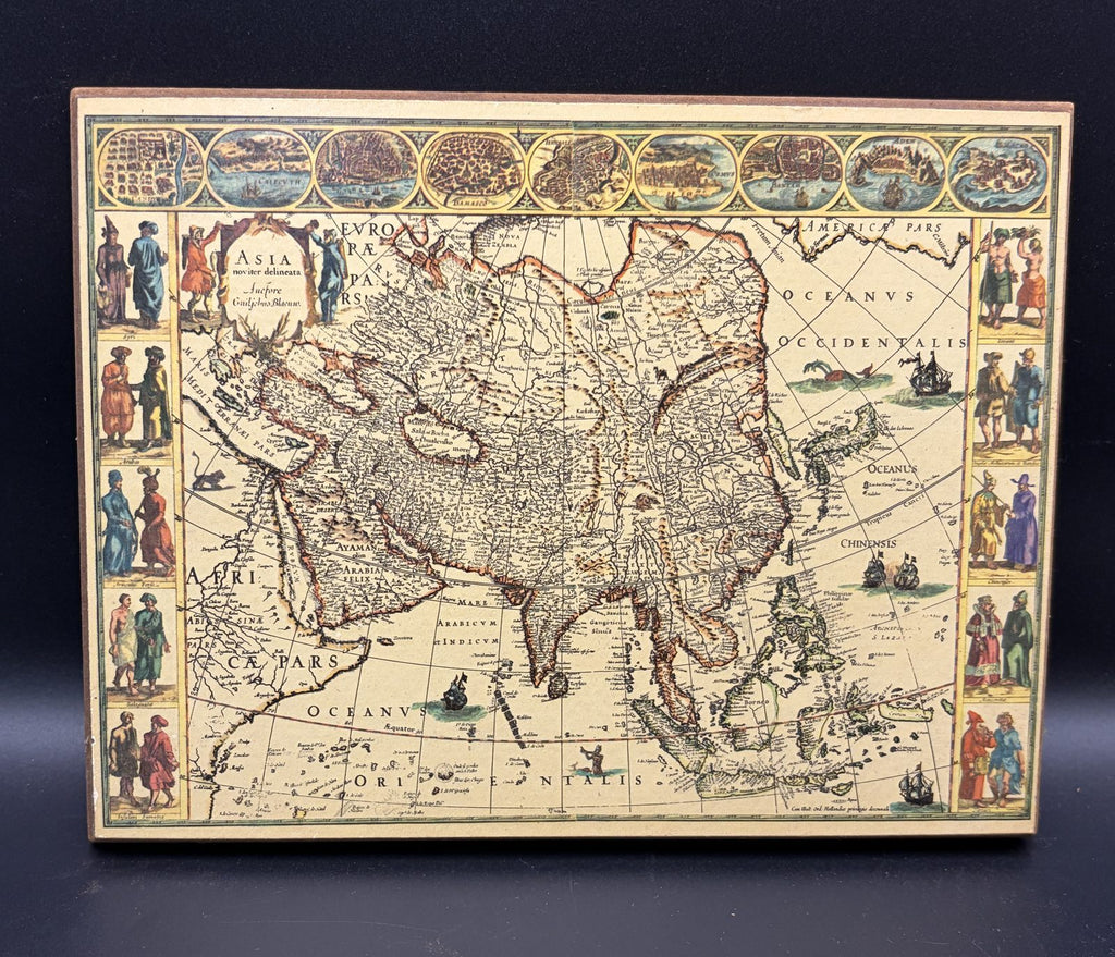 Willem Blaeu Four Continents Wood Map Plaques Reproduction Set of 4