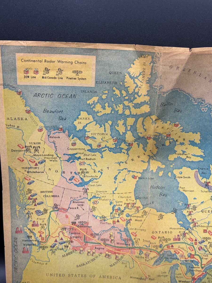 Vintage Treasure House of Canada Pictorial Map Cold War DEW Pinetree Radar