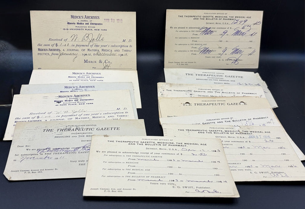 Antique Mercks Archives Therapeutic Gazette Medical Receipt Cards Lot