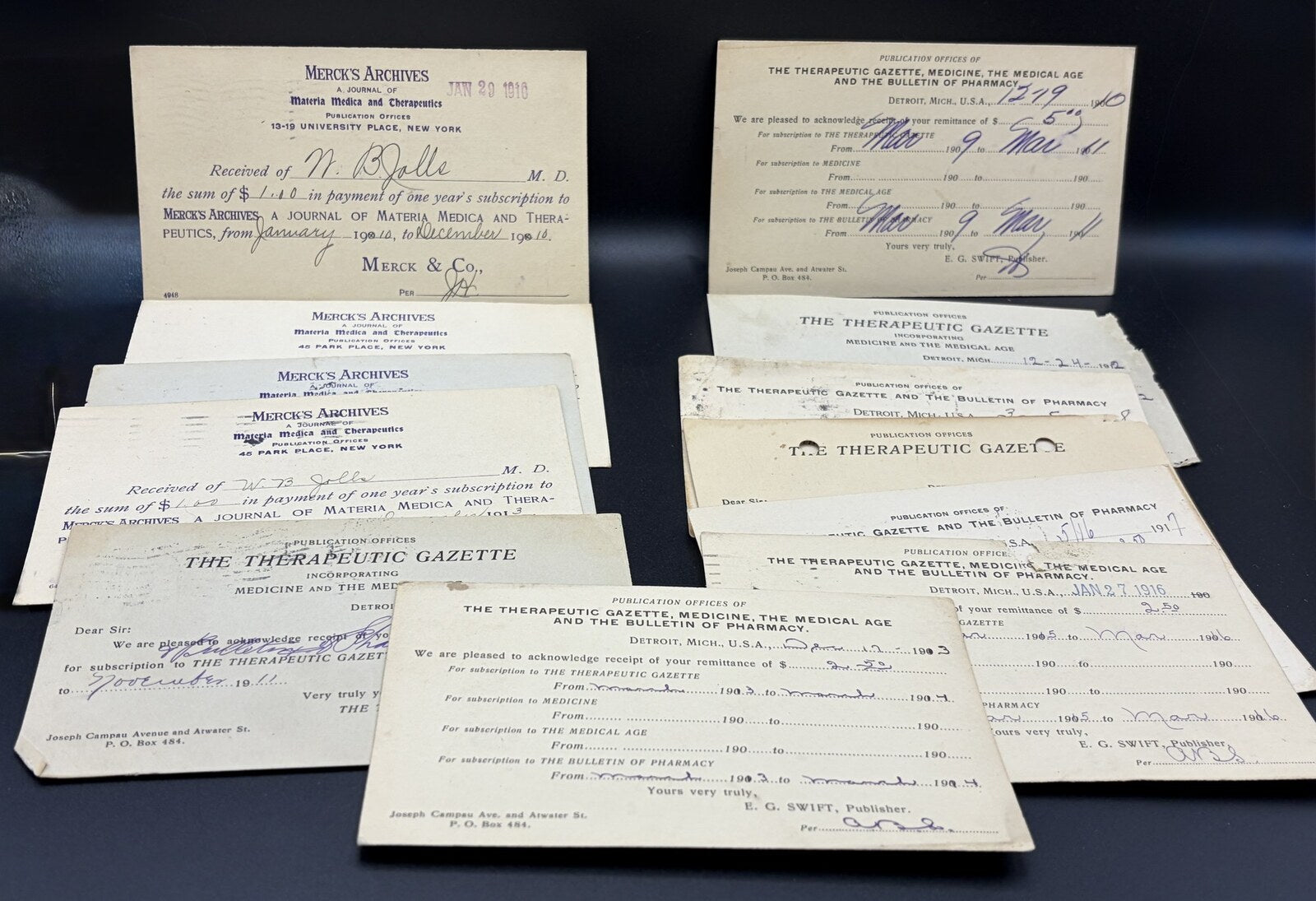 Antique Mercks Archives Therapeutic Gazette Medical Receipt Cards Lot